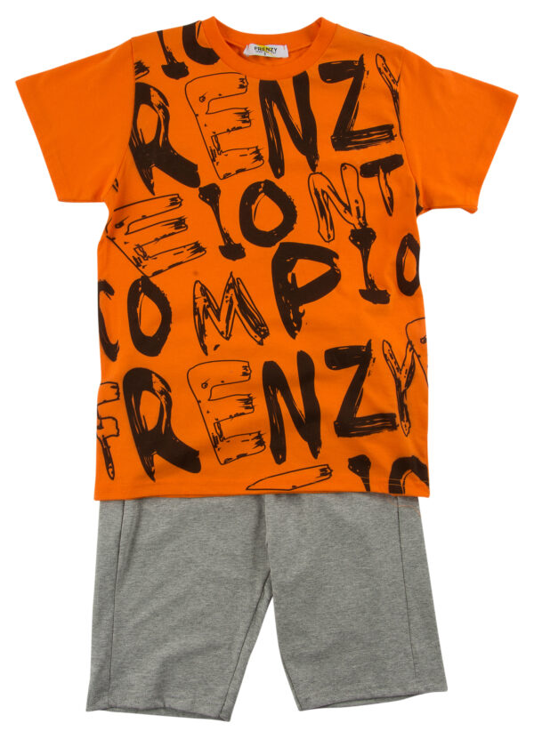 Σετ σορτς μπλουζάκι γκρι-πορτοκαλί. Κωδικός 73115290