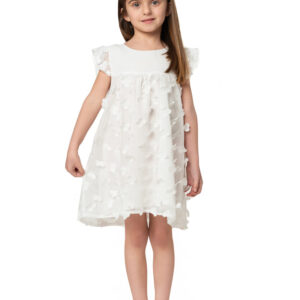 Φόρεμα λευκό οργάντζα ανθάκια. Κωδικός 3609.