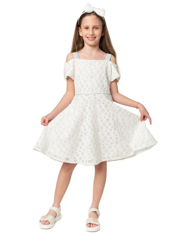 Φόρεμα λευκό με κύκλους . Κωδικός 3513.
