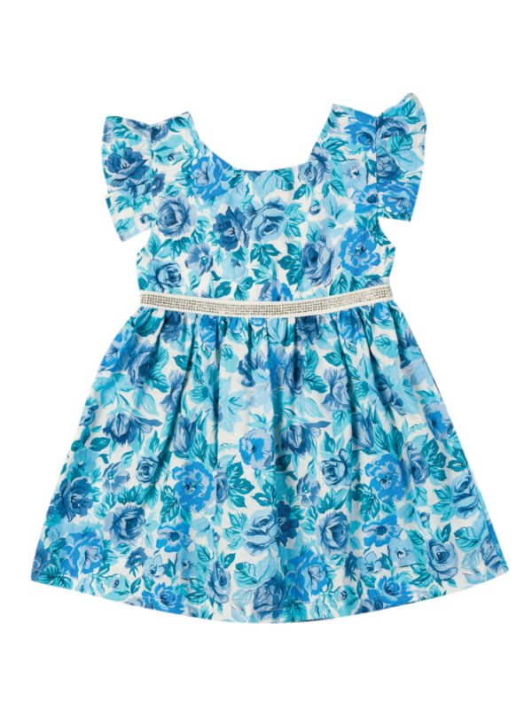 Φορεματάκι με μπλε λουλούδια και στρας. Κωδικός 3607