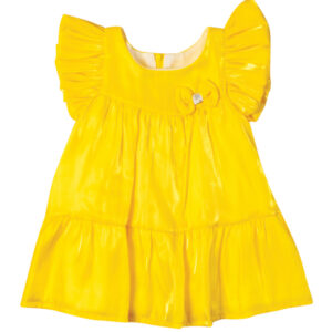 Φόρεμα σε κίτρινο με βολάν και φιόγκο. Κωδικός 3613