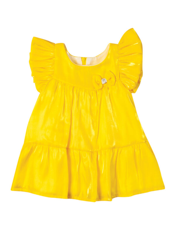 Φόρεμα σε κίτρινο με βολάν και φιόγκο. Κωδικός 3613